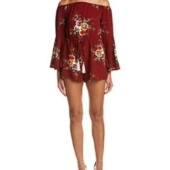 Haute Rogue Red Wine Floral Romper - Picture 2 of 11